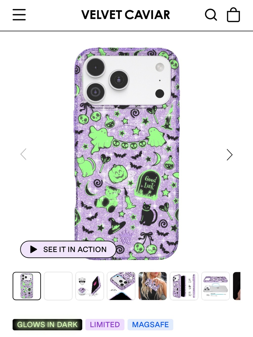 Velvet Caviar witchy lilac & Neon Green Glow-In-The-Dark Halloween iPhone Case